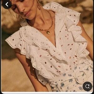 Sezane White Flutter Sleeve Blouse Size: XS, US 2, Fr 34